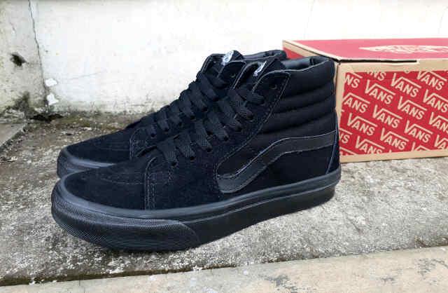 Promo Sepatu Pria Vans Sk8 High Full Black IMPORT Casual Sneakers Kuliah Diskon
