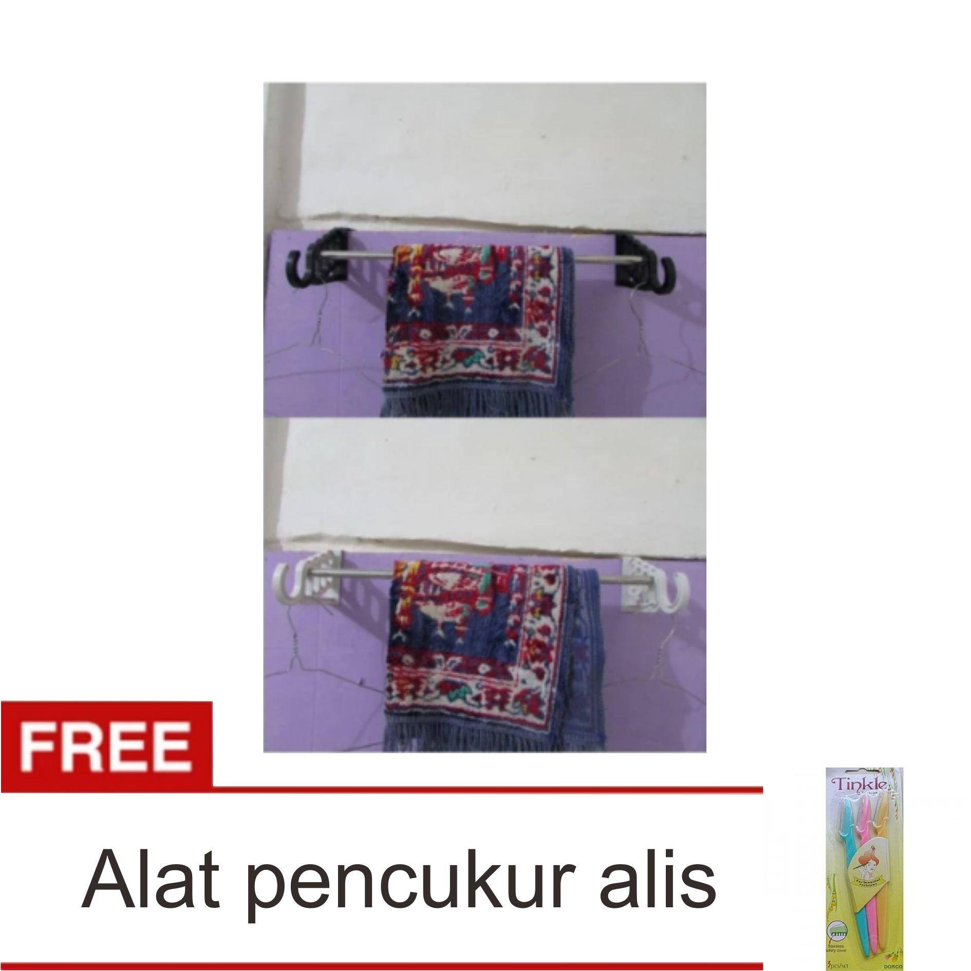 Lanjarjaya Gantungan Handuk Tanpa Paku 5 Lubang - Warna Random + Pencukur Alis Set