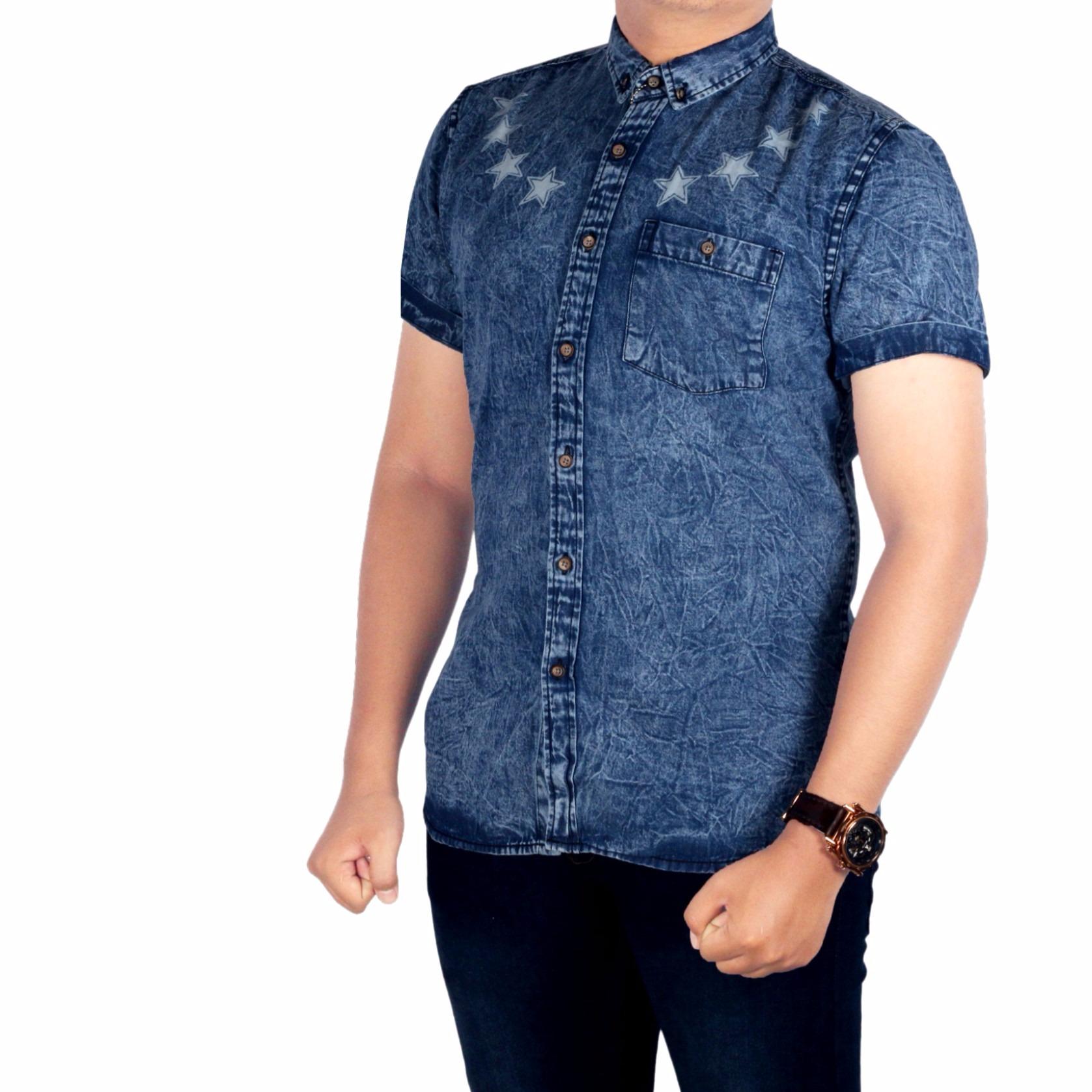 Dgm_Fashion1 Kemeja Jeans Biru Lengaan Pendek/Kemeja Lengan pendek Kombinasi/Kemeja Katun/Kemeja Formal/Kemeja Flanel/Kemeja Pantai/Kemeja Casual/Kemeja Polos/Kemeja Tartan/Kemeja Pantai/Kemeja Songket/Kemeja Batik UA 5493