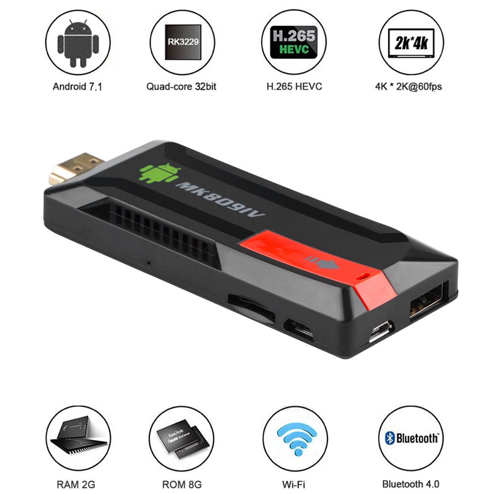 MK809 IV Android 7.1 TV Dongle RK3229 Quad Core 2G / 8G UHD 4K HD 3D Mini PC H.265 WiFi DLNA Smart Media Player US Plug