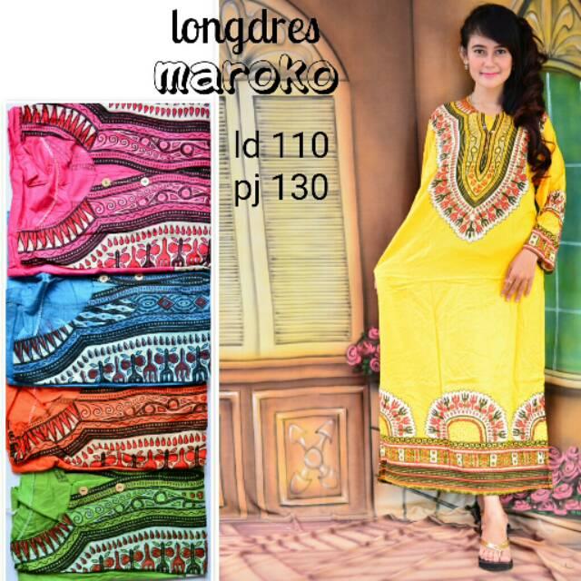 long dress maroko gamis muslim murah baju tidur lengan panjang fashion pakaian perempuan terlaris (Harga pembelian 5pcs)