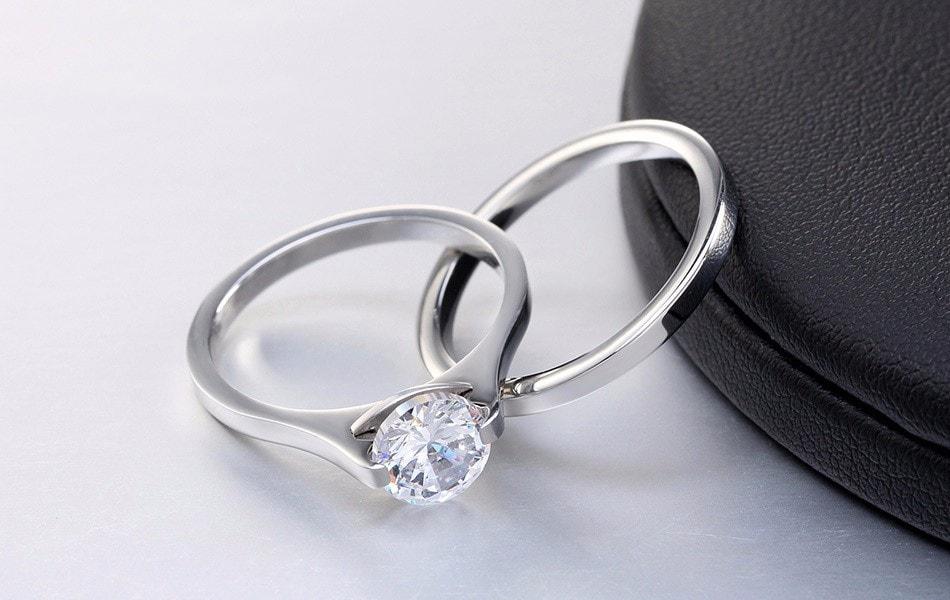 NEW Promo Perhiasan Set Cincin Silver Stainless Steel Berlian Pria Wanita Couple BR169 Murah