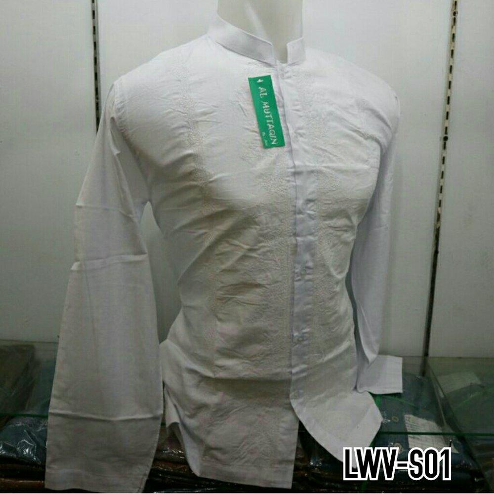 Baju Muslim Pria Kemeja Koko Gamis Muslim Baju Koko Putih Bersih Bordir Putih Lengan Panjang Al Muttaqin LWV S01 di lapak Al Muttaqin Collection produsenbajukoko
