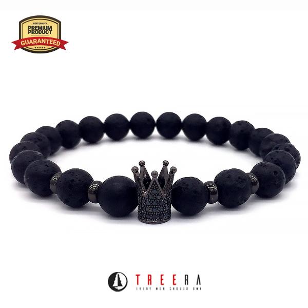Treera Gelang Pria Batu Lava Stone Mahkota Original Keren Premium