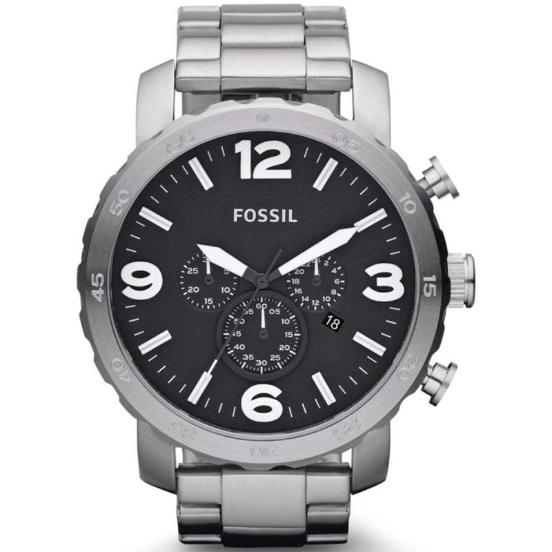 Fossil Nate Chronograph - Jam Tangan Pria - Silver - Stainless Steel - JR1353