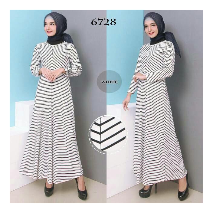 Baju Gamis Wanita Gamis Remaja Bahan Kaos Salur 6728 - Best Seller