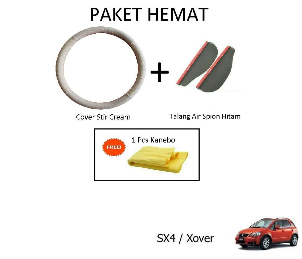 Sarung / Cover Stir / Setir / Steer Mobil SX4 / XOVER Warna Cream + Talang Air Spion Hitam