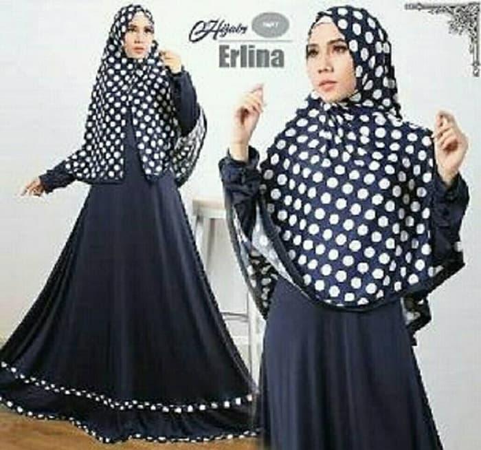 BAJU BUSANA MUSLIM GAMIS ERLINA SYARI NAVY PLUS HIJAB TANPA PED.