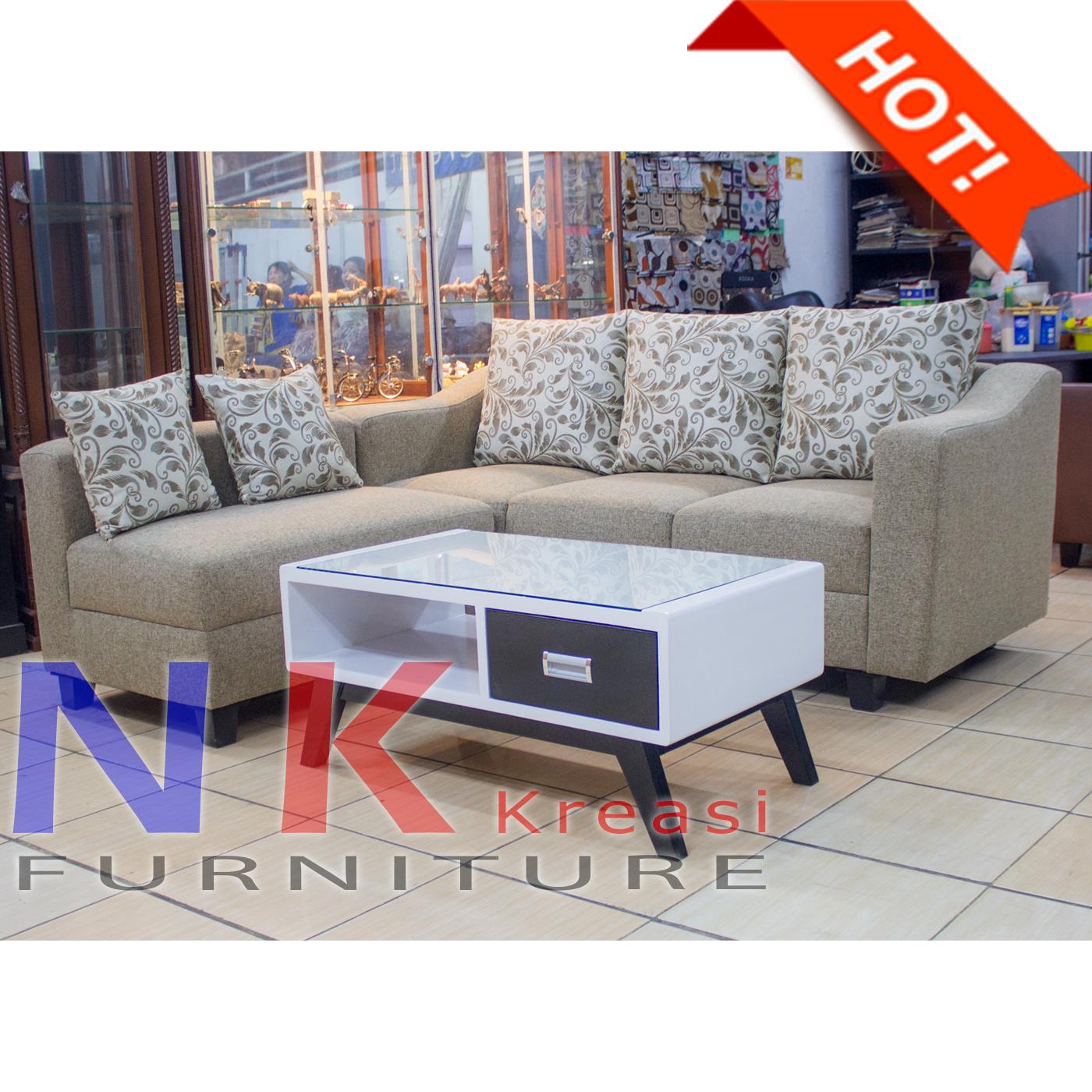 Sofa Kursi Ruang Tamu L sudut ELEGAN Minimalis mewah + MEJA CANTIK n- JABODETABEK ONLY