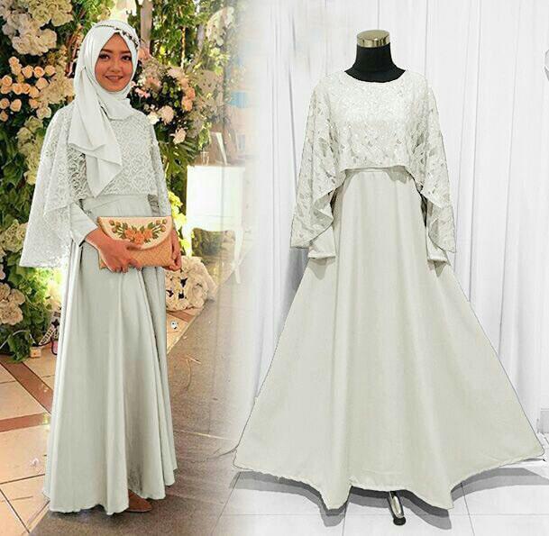 Gamis Pesta Olivia Baloteli Kombinasi Brokat Include Jilbab Pashmina
