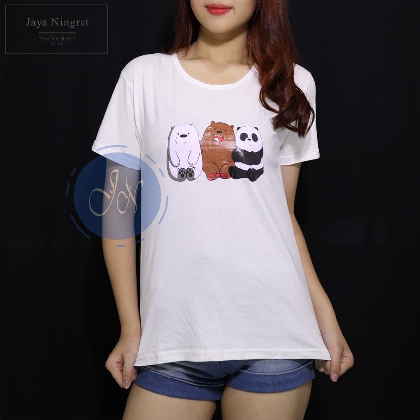 Jaya Ningrat T-Shirt Wanita PANDA Tumblr Baju wanita Kaos wanita Kaos remaja terkini Kaos distro Kaos wanita lengan pendek - Putih