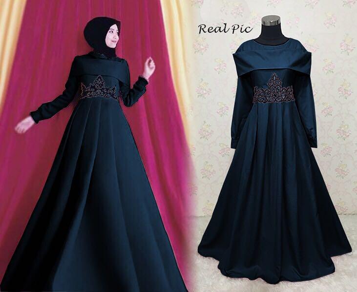 BAJU MUSLIM GAMIS PESTA NIARA NAVY