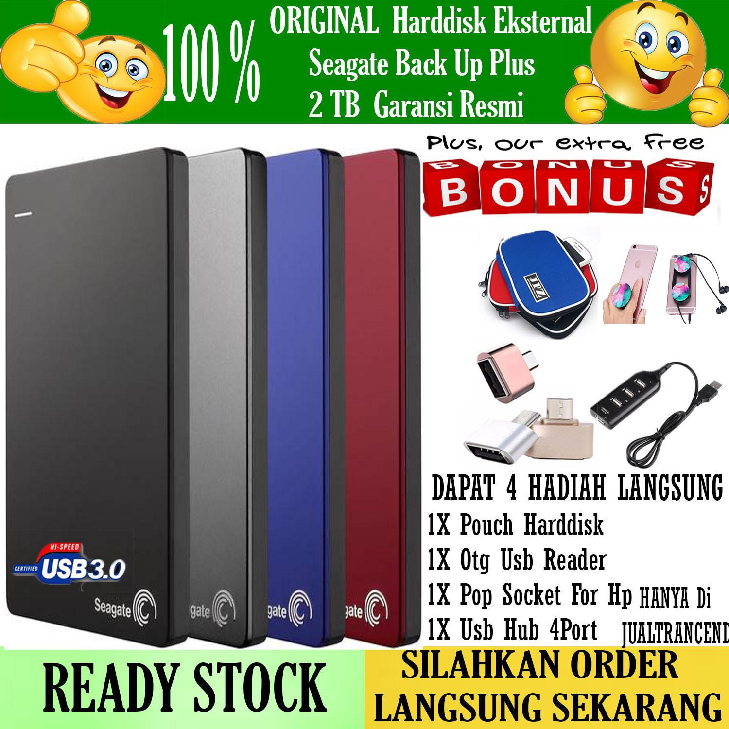 Seagate Backup Plus Slim 2TB - HDD - HD - Hardisk External 2.5 - Gratis Otg Usb Mini + Pop Socket + Pouch Harddisk + Usb Hub 4 Port