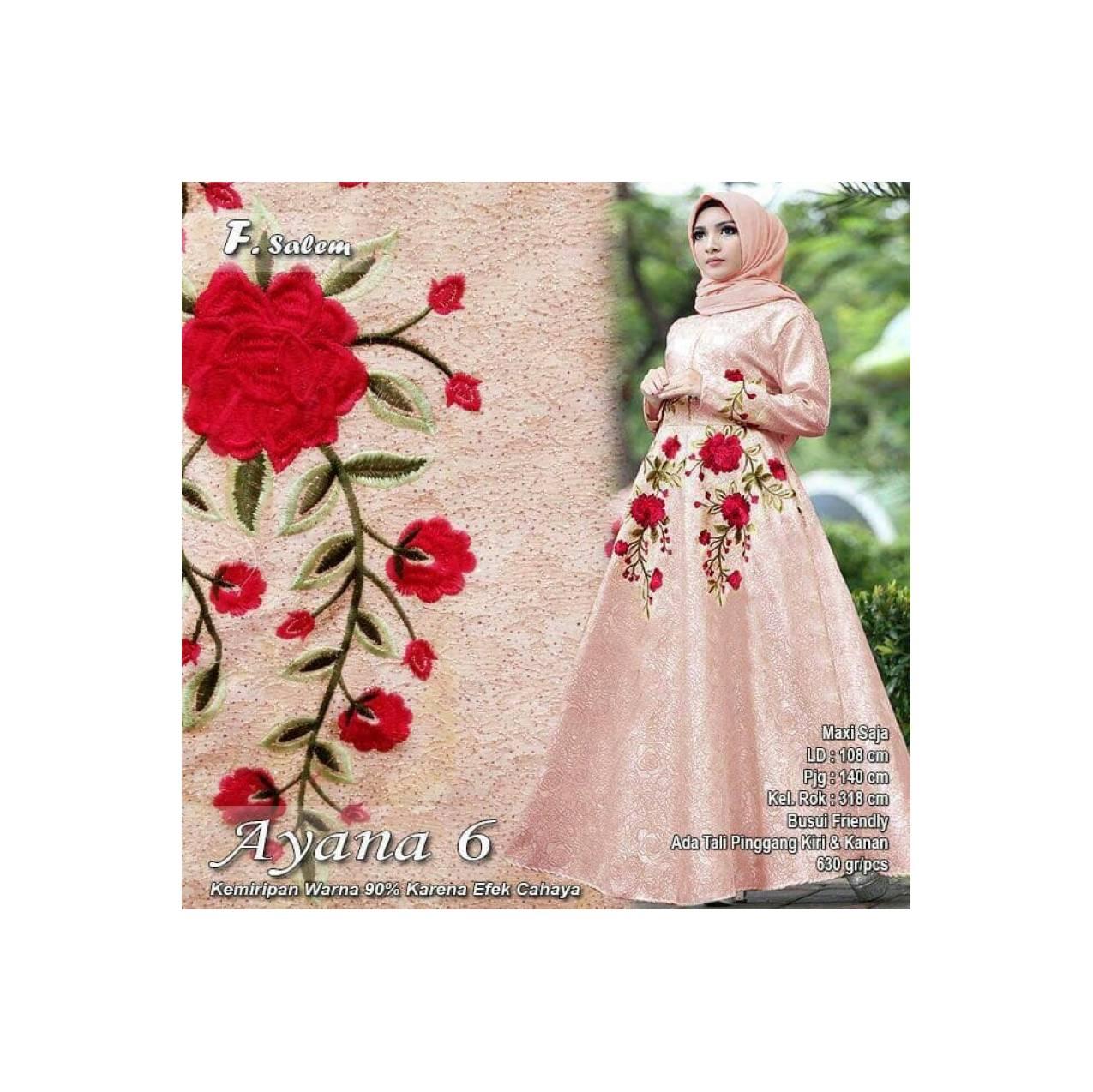 BAJU GAMIS PESTA WISUDA PREMIUM AINA FLOWER BROKAT BRUKAT WARNA SALEM