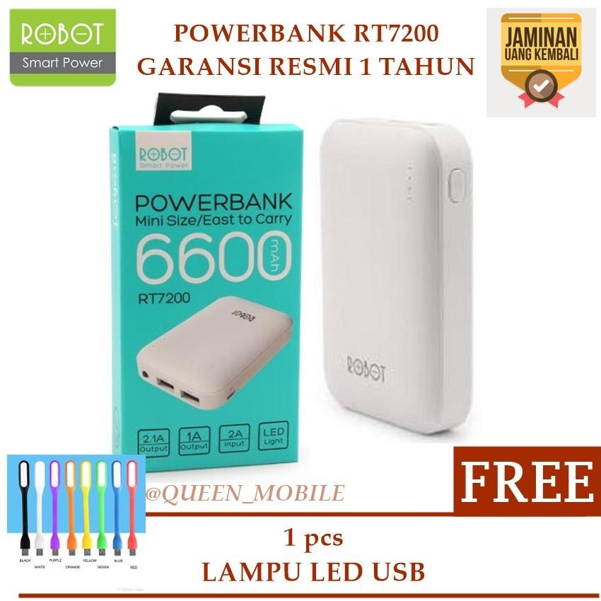 Robot Power Bank RT7200 6600mAh Garansi 1 Tahun By Vivan Dual Output - Putih + Free LED USB