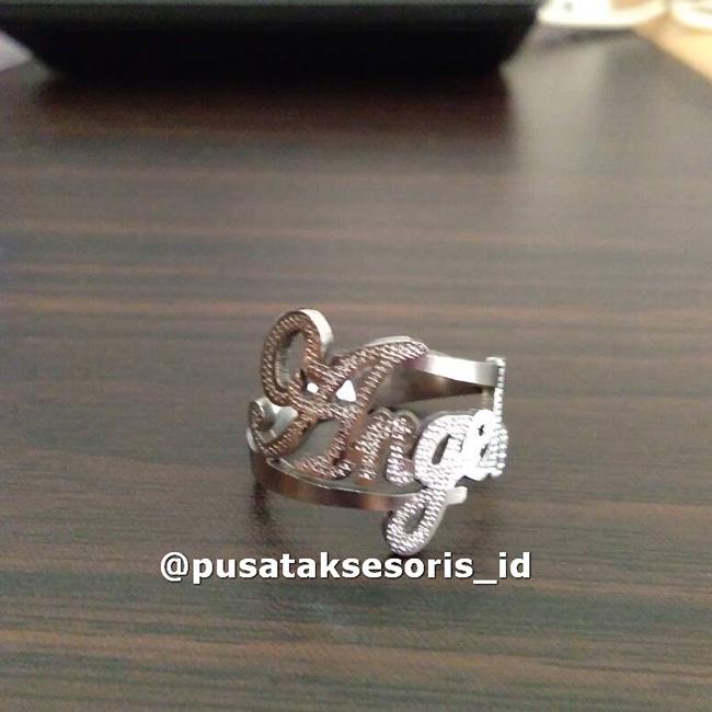 Jual Cincin Nama Silver Titanium Bisa cetak sesuai nama sendiri
