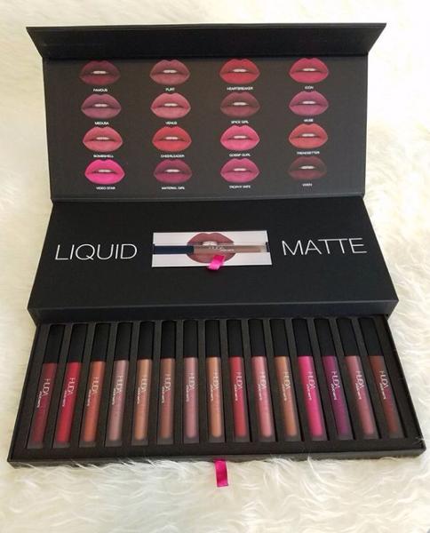 COD/BYR DITEMPAT - huda beauty lip cream liquid matte box 16 pcs exclusive deluxe gift