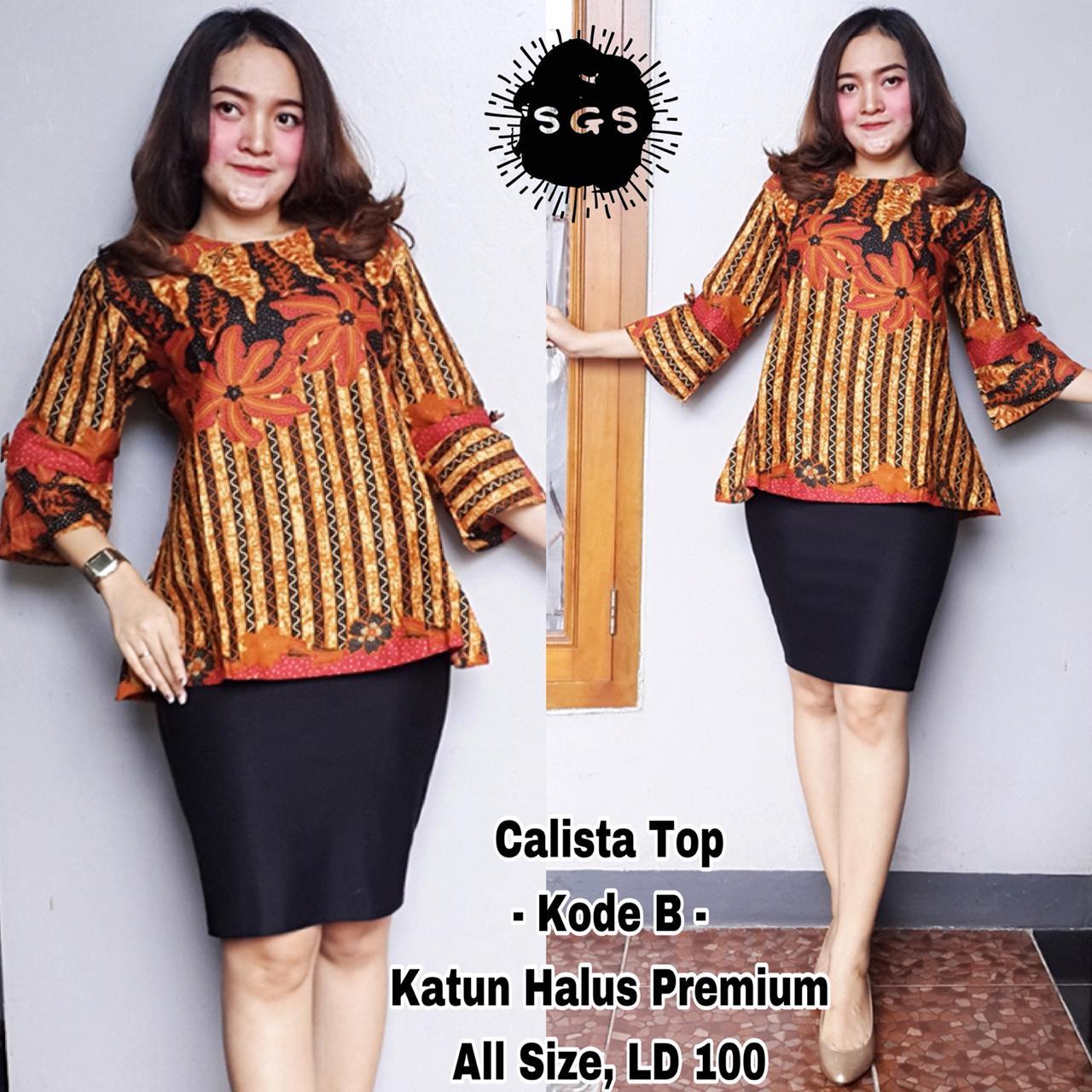 Atasan Blouse Batik Wanita - Blus Kerja Lengan Panjang - Blus Batik Premium Calista