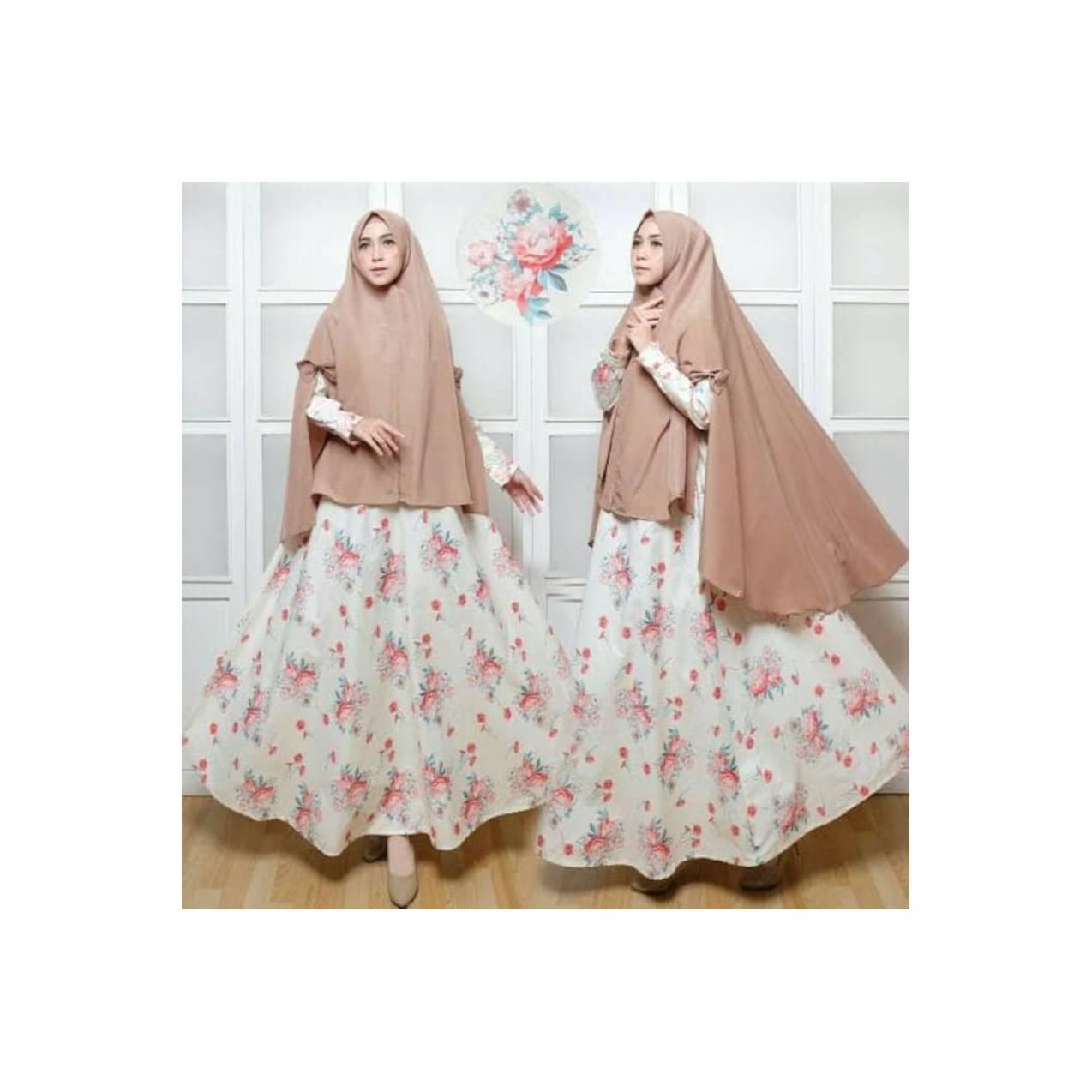 Jual setelan syari gamis katun jepang cream gamis syar'i modern cantik