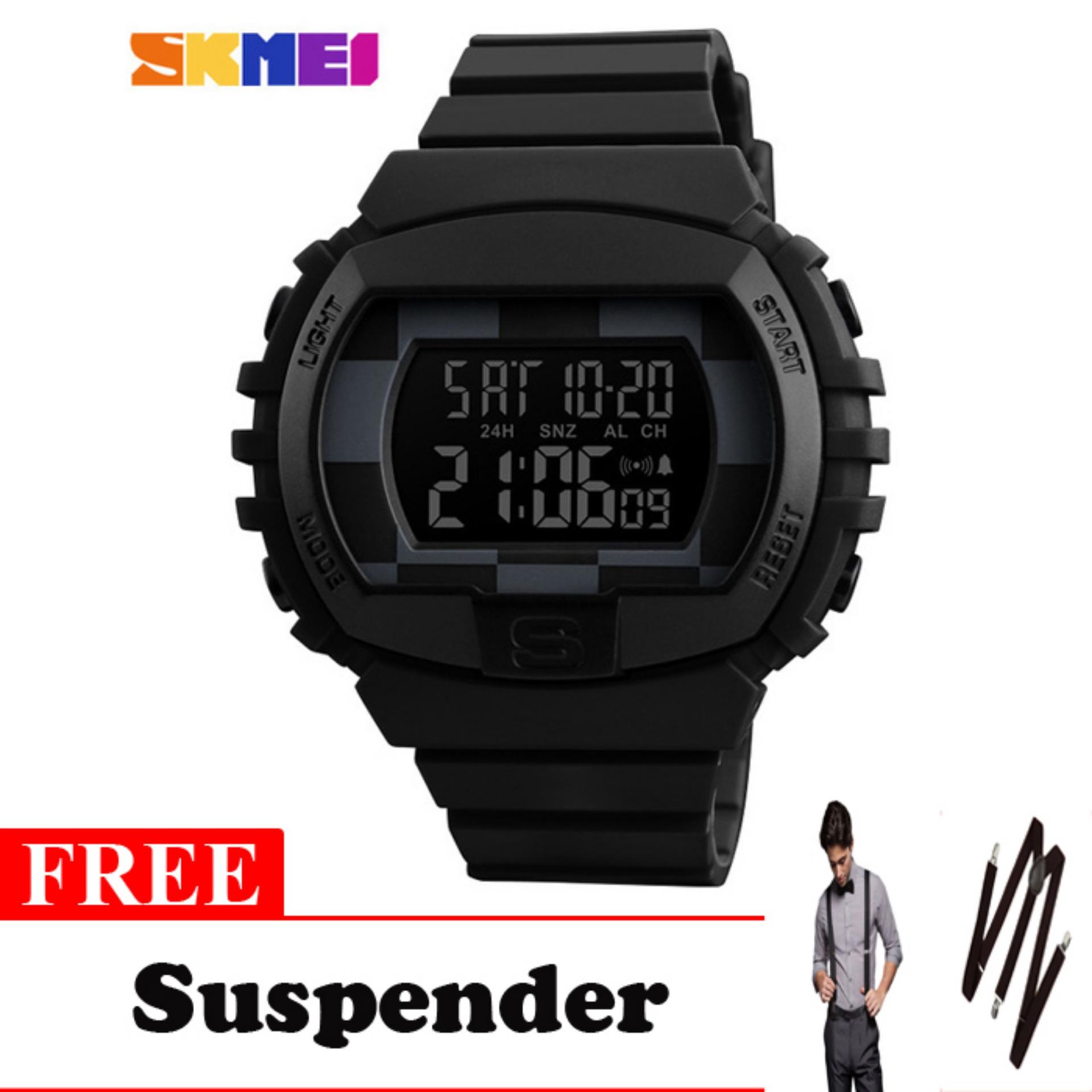 SKMEI Jam Tangan Digital Sporty Pria 1304 Jam Tangan Pria Original - Hitam - Free Suspender Keren