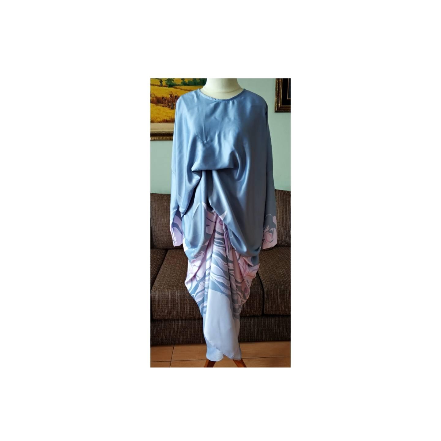 Kaftan Modern Silky Lengan Panjang Grey Flower