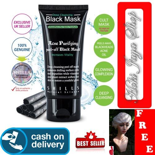 HOKI COD - Shills Black Mask - Masker Hitam Deep Cleansing Peel Of Mask - bioaqua + Gratis Shower Cap Putih - Premium