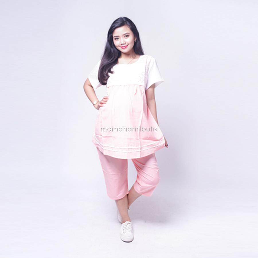 Ning Ayu Setelan Hamil Cantik Bunga Bordir Melati 7 per 8 - STD 80 / Baju Hamil untuk kerja Lengan Panjang / Baju Hamil Seksi / Baju Hamil Gamis / Baju Menyusui Modis / Baju menyusui Murah / Baju Menyusui Terbaru / Baju Menyusui Keren