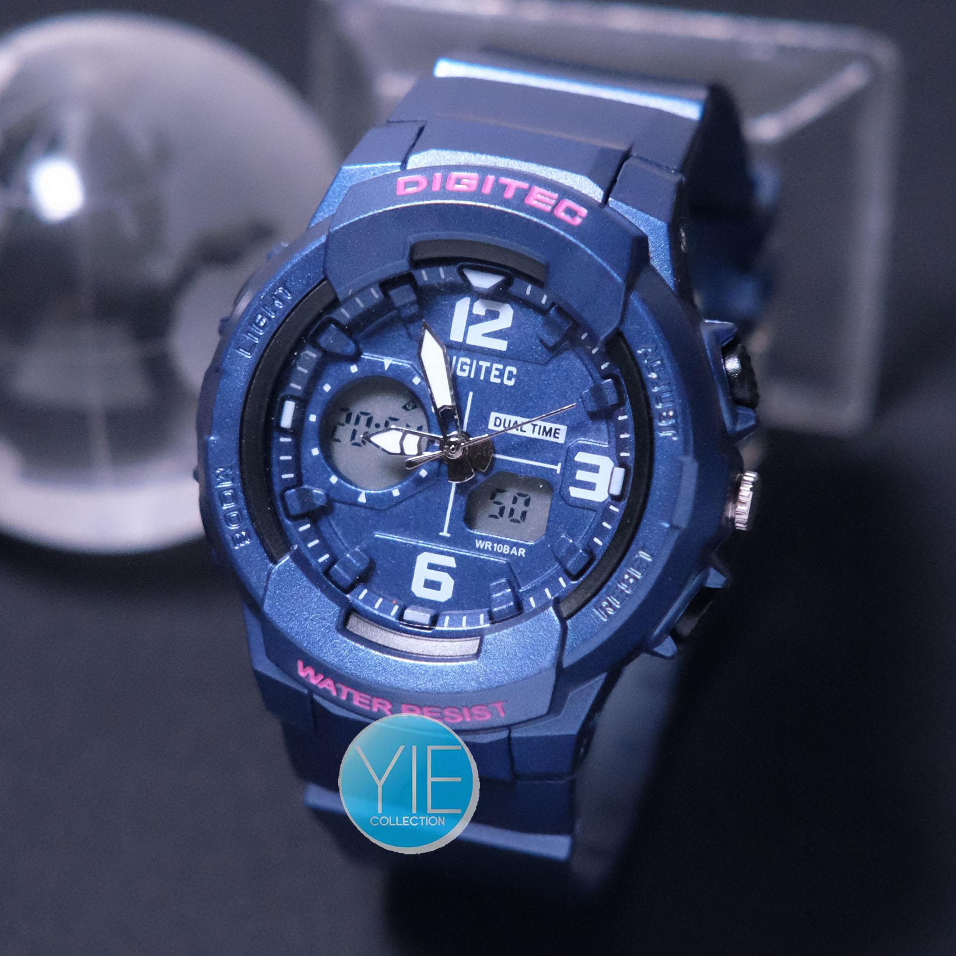 Digitec Jam Tangan Wanita Dual Time DG 2111 T Original Tahan Air Strap Karet