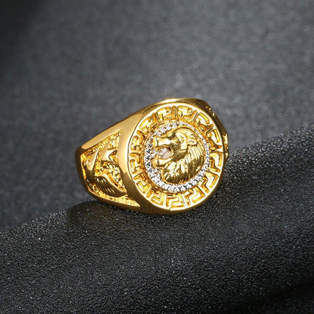 Trendy Merek Lion-Cincin Kepala Hip Hop Gaya Emas Cincin Logam Campuran untuk Pria Perhiasan