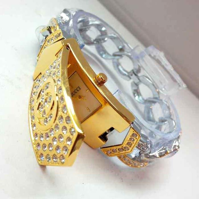 YUHAO Jam Tangan Kulit Fashion Analog Wanita Diamon Style Women Leather Strap Watch - WHITE