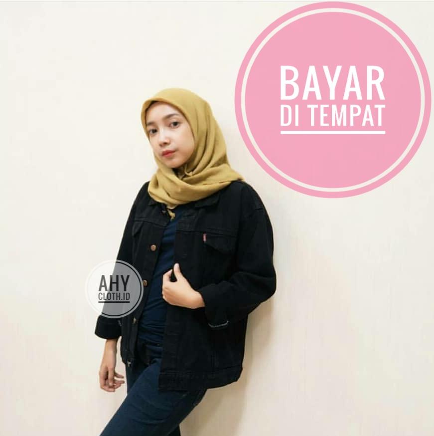 Jaket jeans denim oversize wanita -Hitam