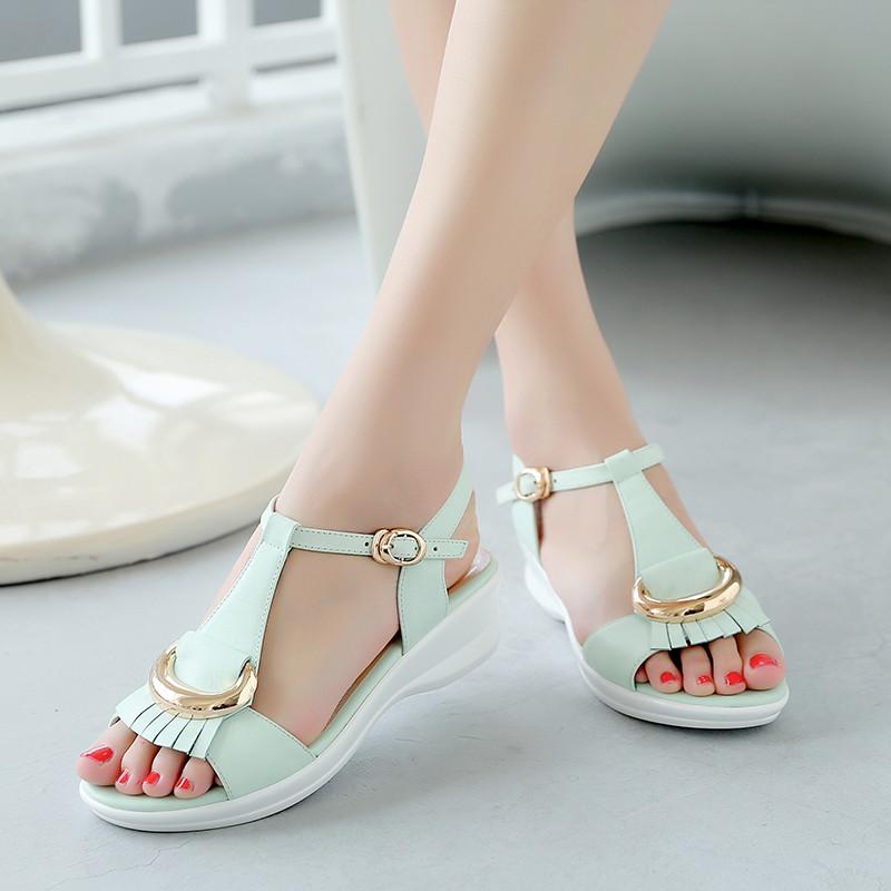 Sandal Musim Panas Korea Modis Gaya Baru Sepatu Putri Remaja Anak Perempuan Kecil (Hijau)