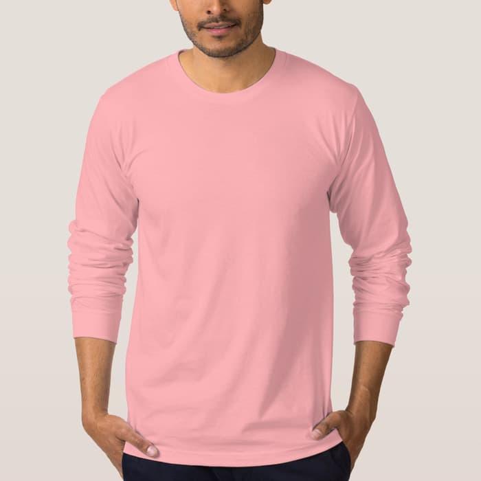 DISKON TERLARIS KAOS POLOS PRIA KATUN COMBED 30s LENGAN PANJANG WARNA PINK BABY TERMURAH