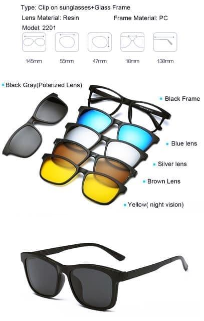 Kacamata / Sunglass Pria RB R-2201 Clip On 5 Lensa Super