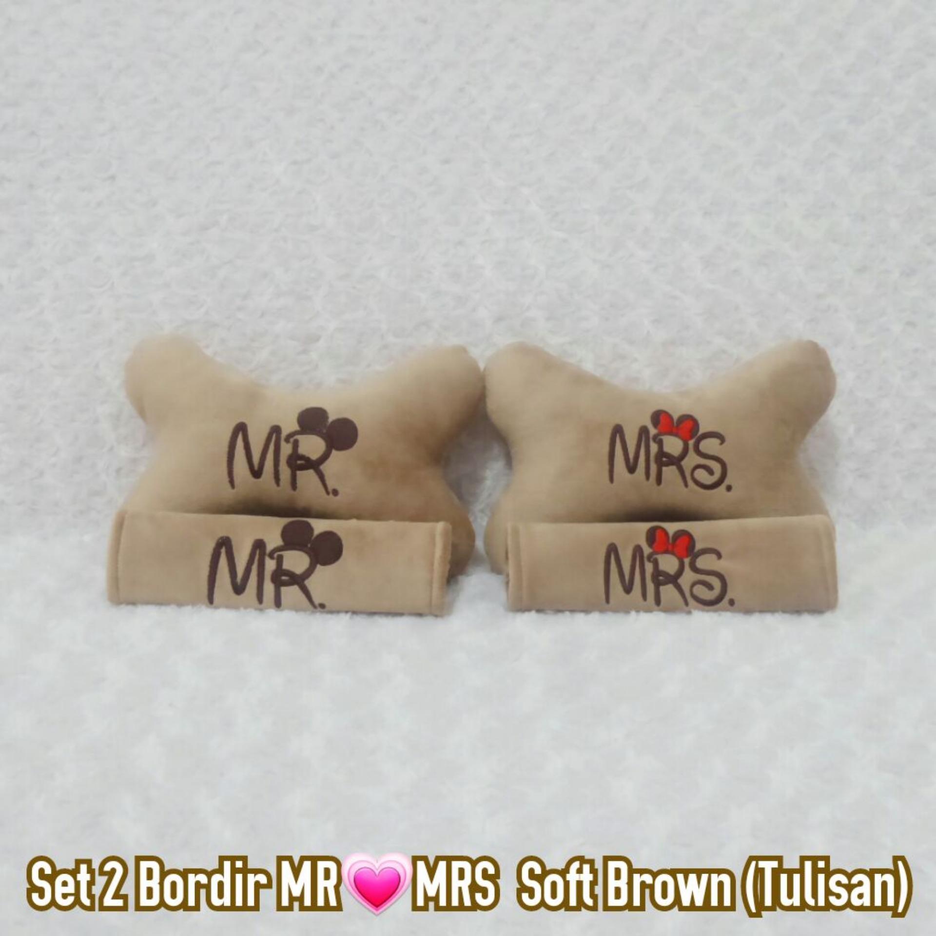 Bantal mobil unik bantal mobil lucu mr mrs soft brown set 2 bordir