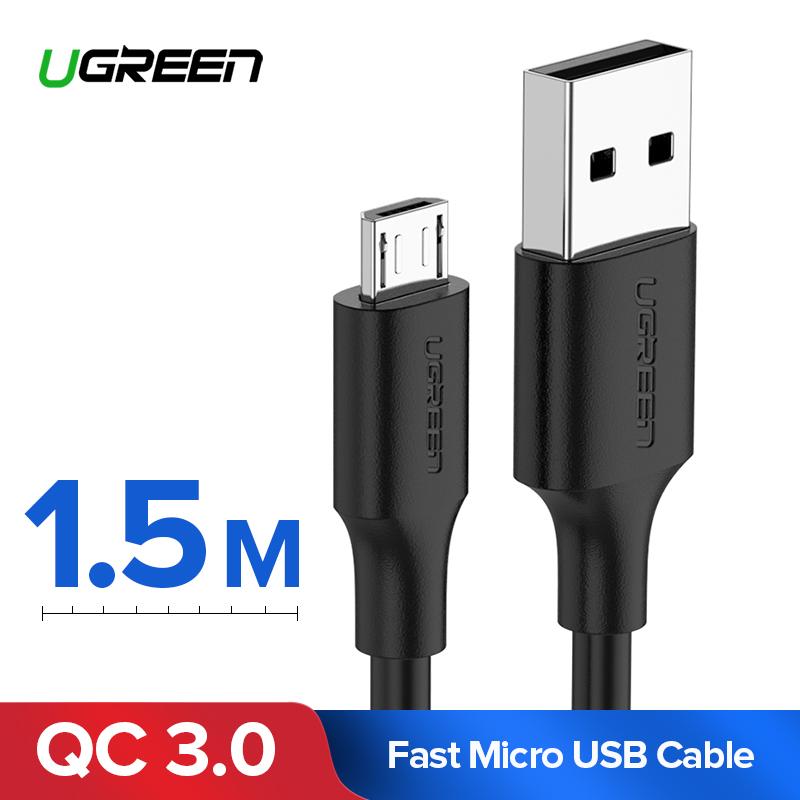 UGREEN Original Kabel 1.5Meter Micro USB Cable for Samsung, Xiaomi, Redmi Handphone hp Fast Charging Data Cord Black