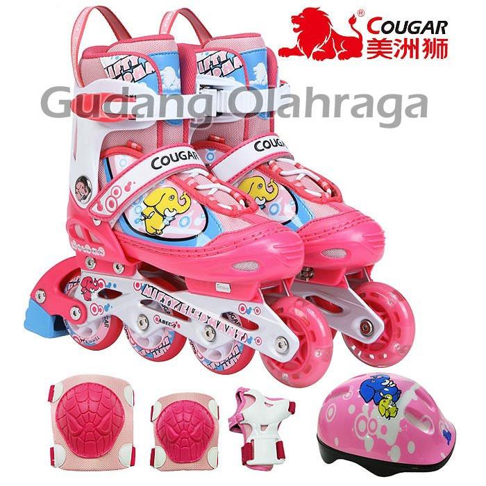 Sepatu Roda COUGAR COMBO SET Inline Skate PINK Karakter Baru