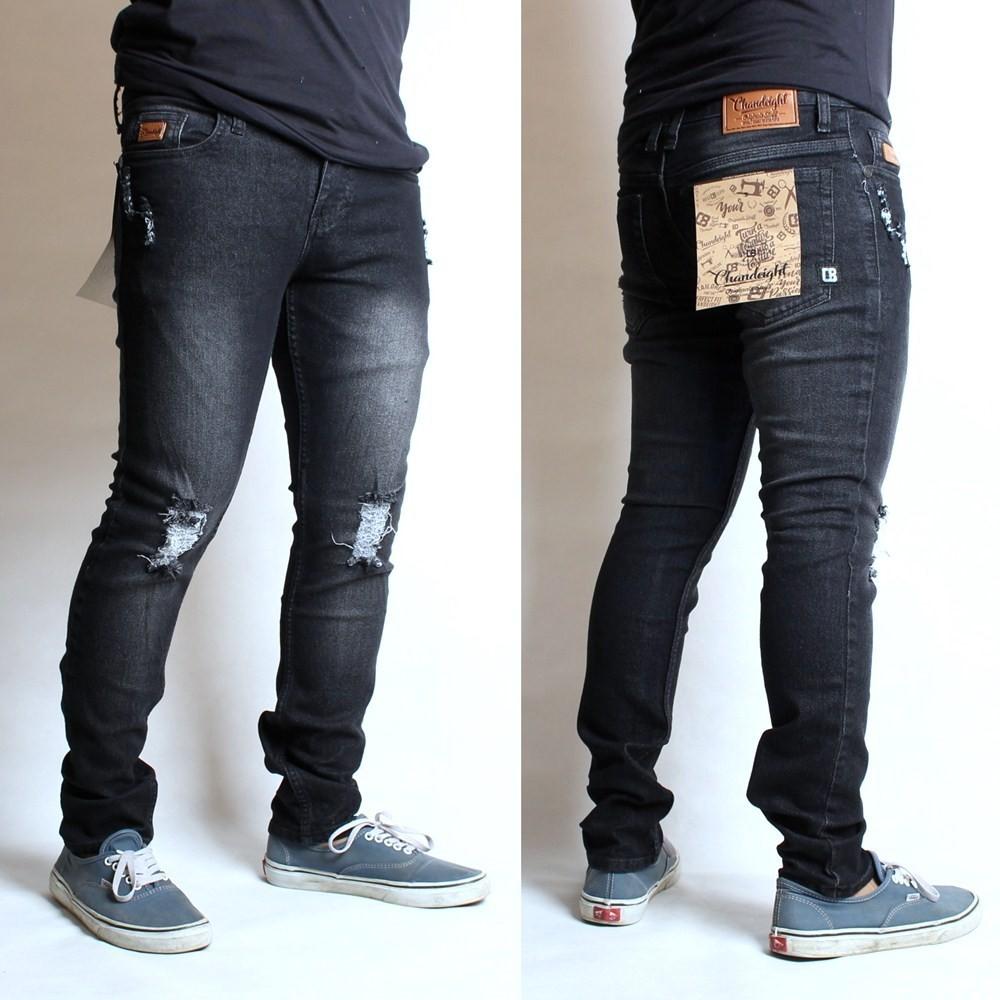 KOF Celana jeans pria sobek ripped keren