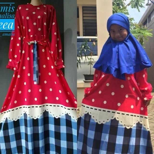 (TERBARU) (B) Gamis Couple Monalisa Wolfis Wolvis Zeea Mom Kids Ibu Anak Murah Syar'i Cantik Lebar Payung (Ibu & Setelan Anak L)