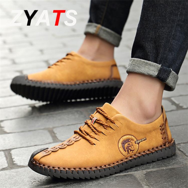 Zyats Sepatu Datar Kulit Pria Kasual Loafer Ukuran Besar 38-46