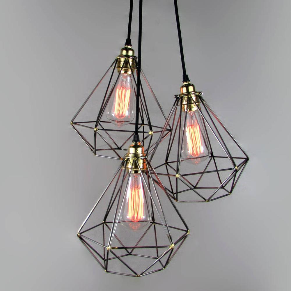 Kap Lampu Gantung Diamond Industrial Design ---o0o--- Hias Minimalis Dekorasi Kafe Rumah Cafe Vintage Retro Rustic Pendant Cage Besi - Kool Katz