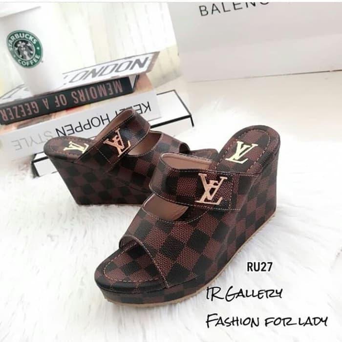 Wedges LV SS 19,sandal wedges wanita model terbaru,sandal wedges murah, sandal pesta wanita, sandal fashion wanita