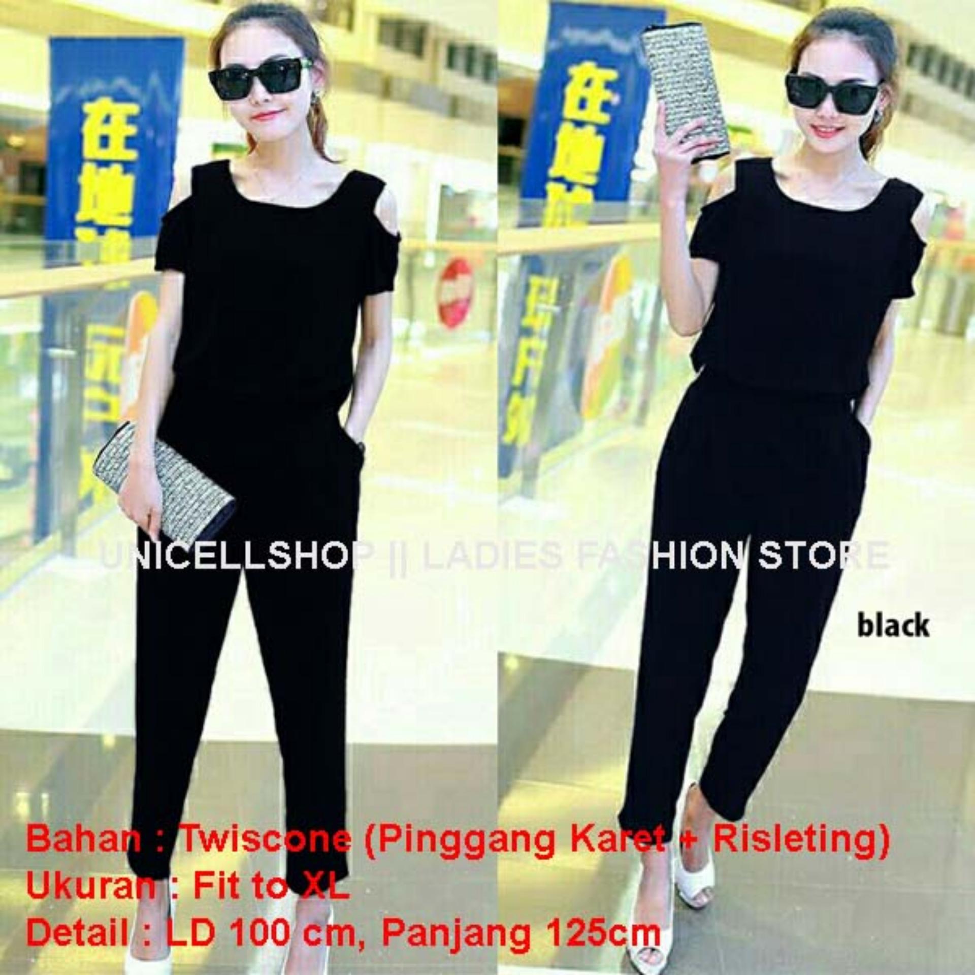 Toko Atasan Wanita Jumpsuit Baju Setelan Wanita Alisa / Jamsuit Terusan / Baju Kodok Bahan adem ukuran jumbo Celana / Baju Terusan Wanita / Jumpsuit Cantik / Playsuit Wanita / Jamsuit Wanita / Jumpsuit Cewek / Setelan Jumpsuit (izael) NR - HITAM