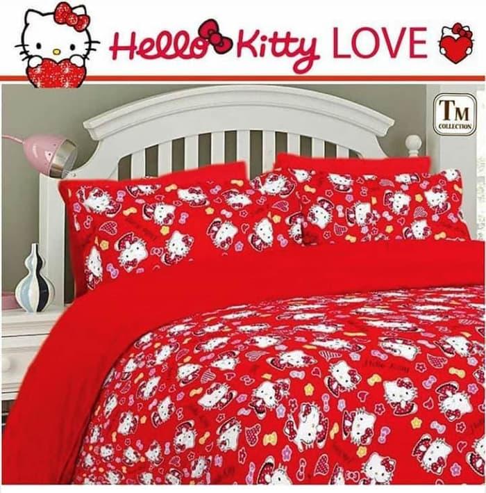 Lovely Shop Sprei-Bedcover & sprei katun jaxine motif hello kitty love Red