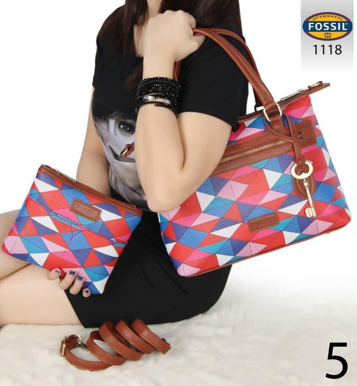 Harga Diskon!! Tas Fossil Dawson Satchel Printed 2In1 Sydney Merah Semi Ori 1118 - ready stock