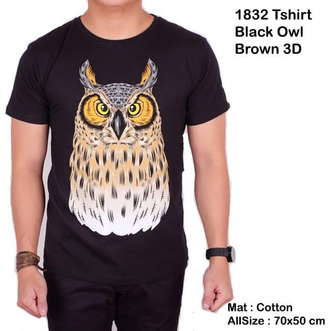 Basic Tshirt Owl Black / Kaos Pria Motif Distro Hitam Pendek Slimfit