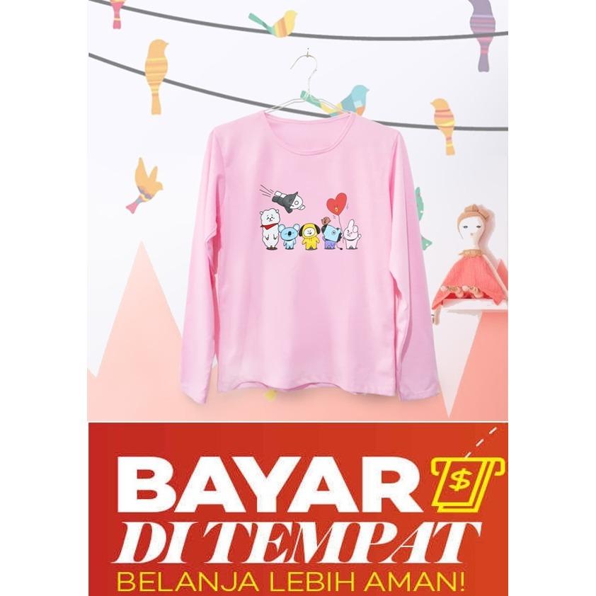 EP Kaos Wanita Lengan Panjang BTS BT21 Warna Pink