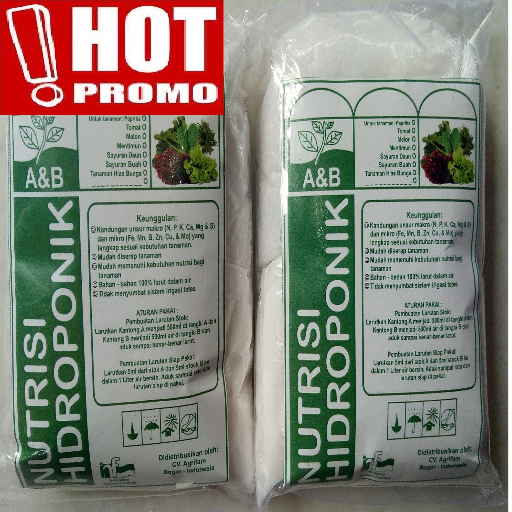 Nutrisi AB Mix Murah Khusus SAYURAN DAUN - untuk 100 lt air di bak nutrisi. Berisi unsur hara terlengkap dan larut sempurna di air sehingga tanaman akan mudah menyerap untuk pertumbuhan dan perkembangan yang optimal.