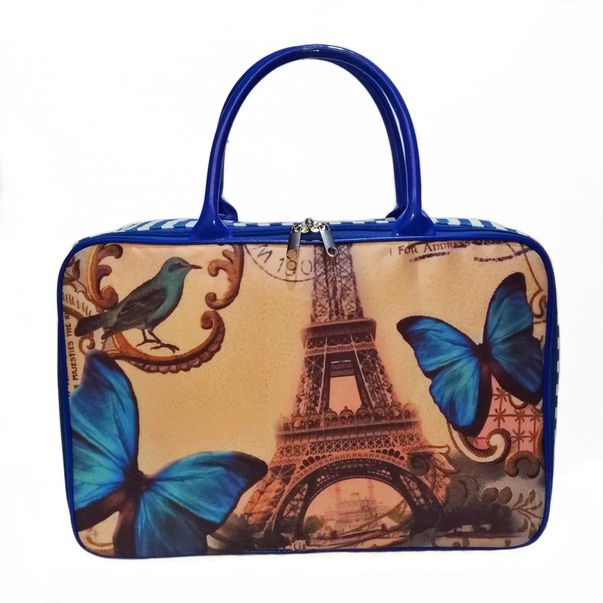 AMT Travel Bag Kanvas Paris Kupu Biru Jumbo dengan Karet Pengikat Baju