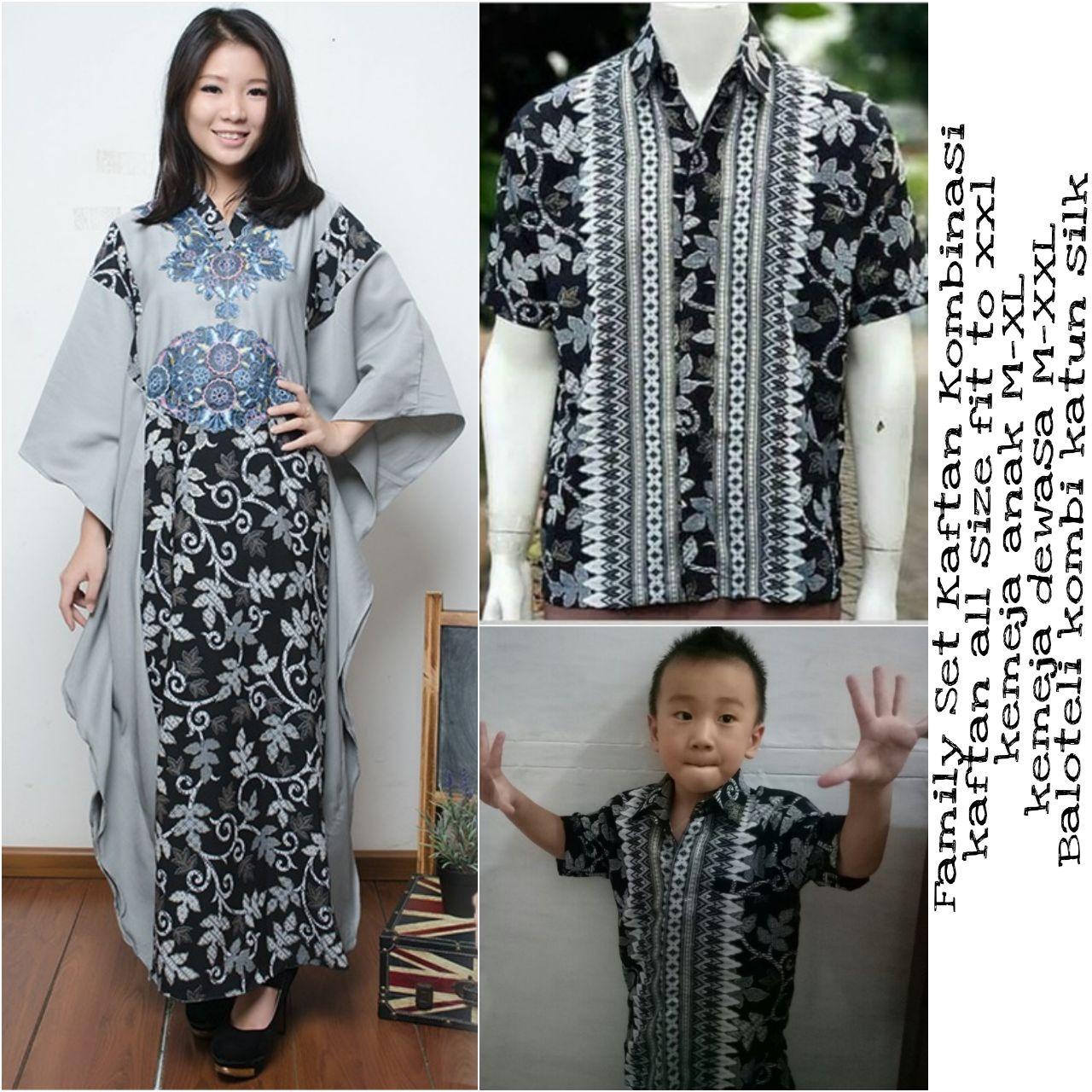 Glow fashion Stelan couple batik family 3in1 baju batik dan gamis kaftan bapak dan anak atasan kemeja pria dewasa dan kemeja anak-anak dan dress maxi panjang gamis kaftan wanita jumbo long dress Debbita